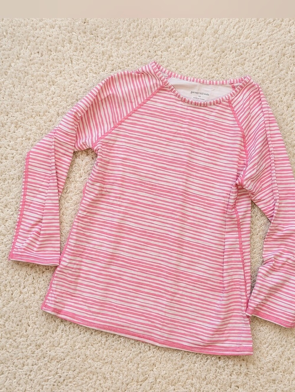 Garnet Hill Kids Pink Striped Long Sleeve Swim Tee Rash Guard 14